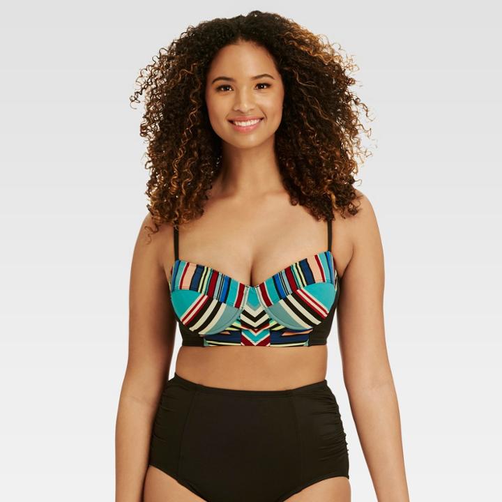 Beach Betty By Miracle Brands Women's Striped Slimming Control Deco Print Longline Bikini - M,