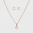 Sterling Silver Initial C Earrings And Necklace Set - A New Day Gold, Girl's, Gold - C