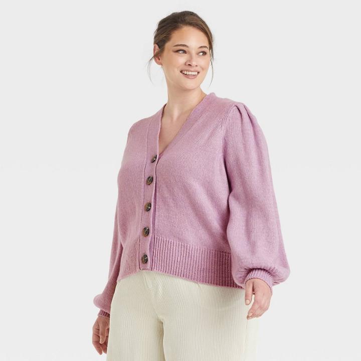 Women's Plus Size Shruken Cardigan - Who What Wear Lilac