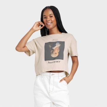 Women's Ariana Grande Short Sleeve Graphic Cropped T-shirt - Cream
