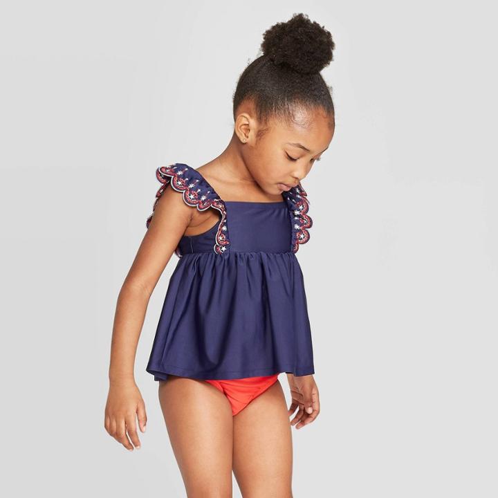 Toddler Girls' Eyelet Tankini - Cat & Jack Navy