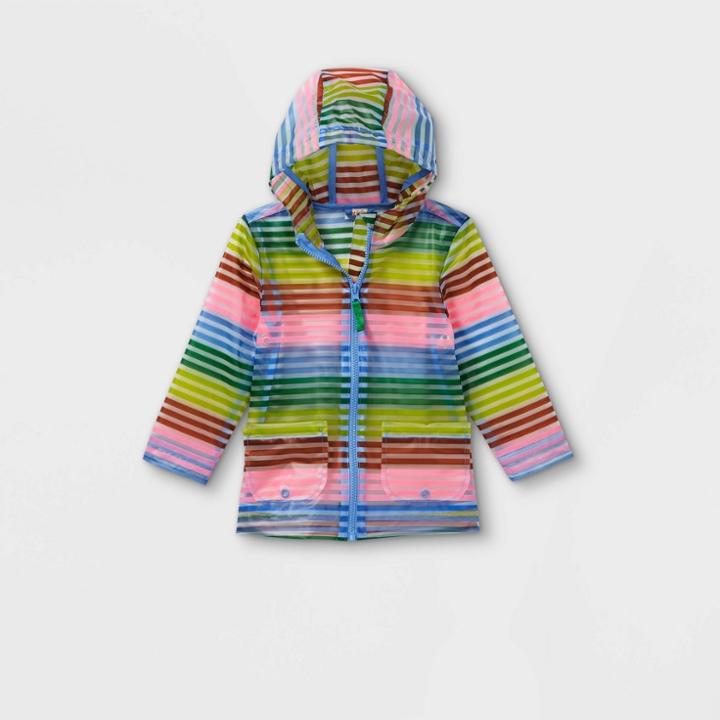 Toddler Girls' Striped Rain Jacket - Cat & Jack