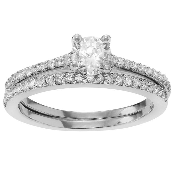 Journee Collection 7/8 Ct. T.w. Round-cut Cubic Zirconia Bridal Prong Set Ring Set In Sterling Silver -
