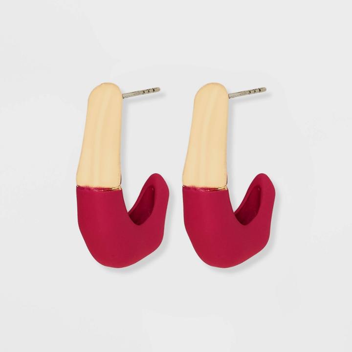 Enamel With Organic Shaped Hoop Earrings - A New Day Pink