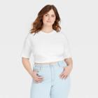 Women's Plus Size Tie Back Short Sleeve Cropped T-shirt - Universal Thread White