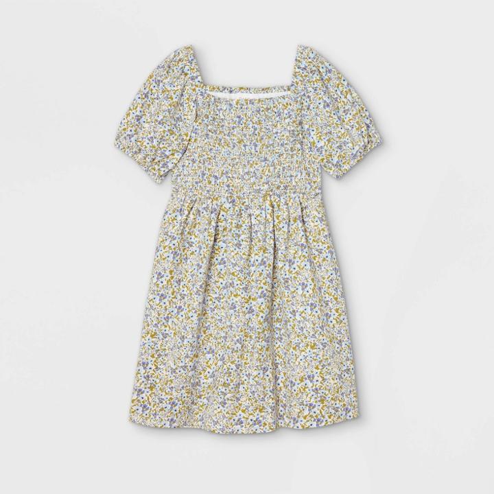 Girls' Smocked Woven Puff Sleeve Dress - Cat & Jack Blue