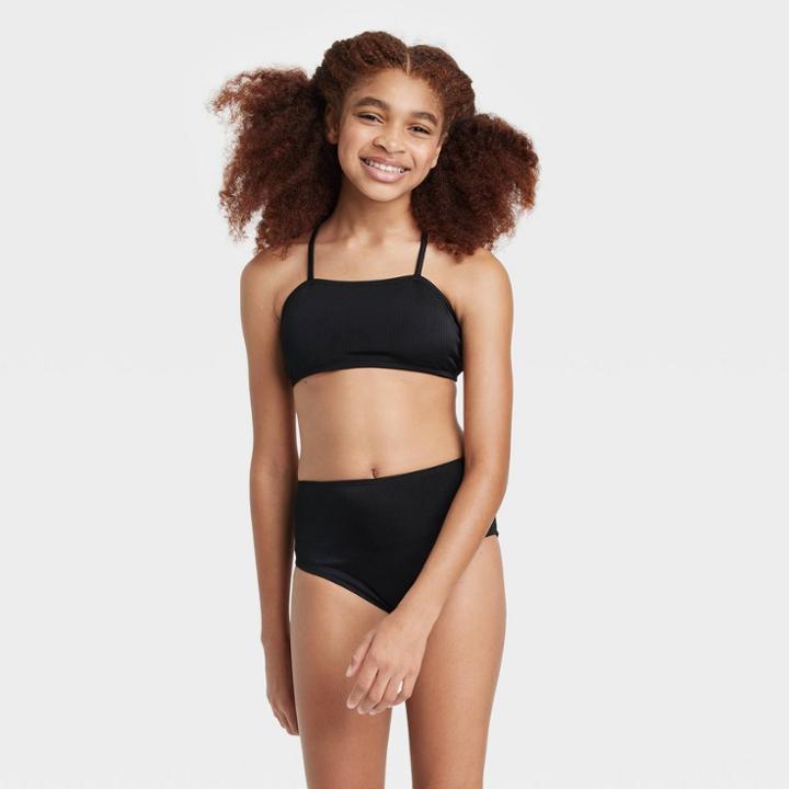 Girls' Bandeau Bralette Swimsuit Top - Art Class Black