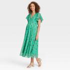 The Nines By Hatch Floral Print Flutter Short Sleeve Chiffon Maternity Dress Green