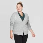 Women's Plus Size Long Sleeve Open Layering Button Front Cardigan - Ava & Viv Light Heather Gray 4x, Size: 4xl, Light Grey Gray