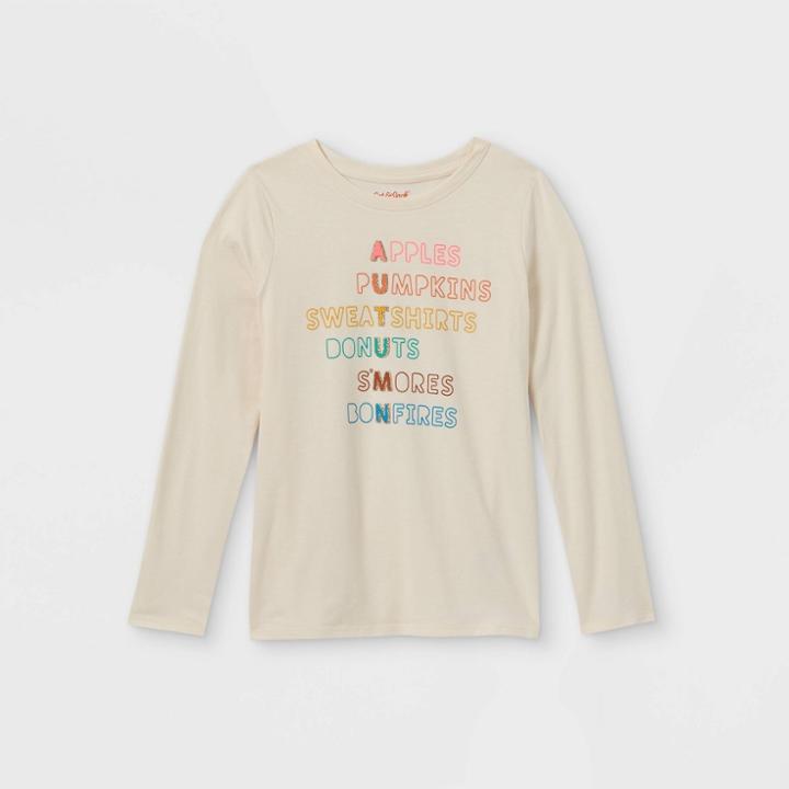 Girls' Printed Graphic Long Sleeve T-shirt - Cat & Jack Cream
