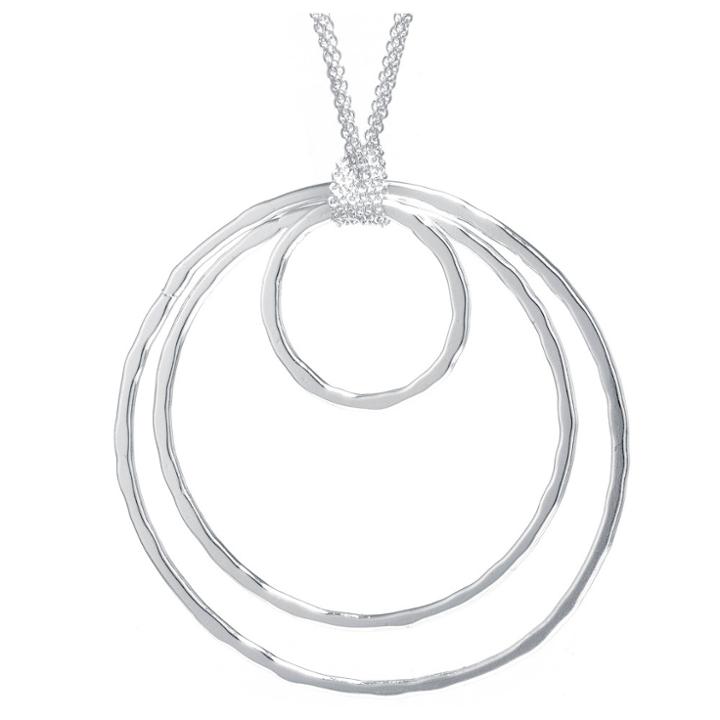 Target Silver Plated Brass Multi Row Chain 3 Open Hammered Circle Necklace (18), Girl's,