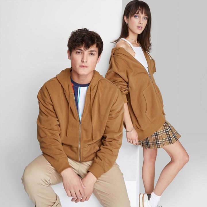 Oversized Zip-up Hooded Sweatshirt - Wild Fable Brown