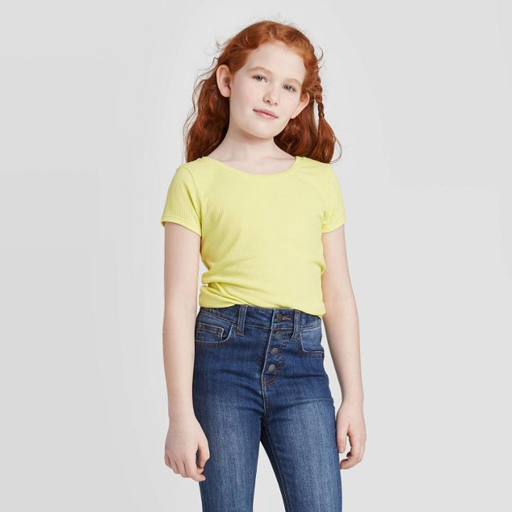 Petitegirls' Short Sleeve Ribbed Top - Art Class Yellow S, Girl's,