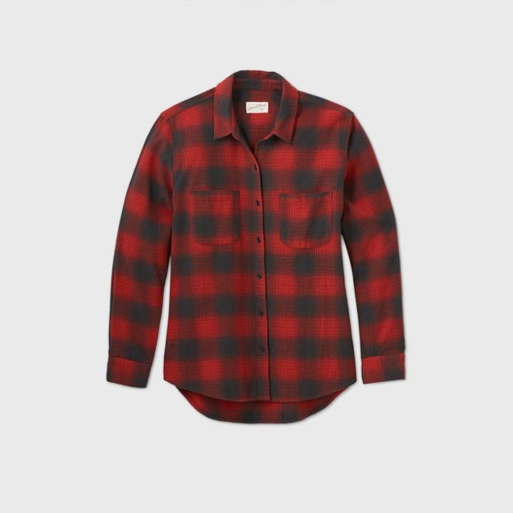 Women's Plaid Long Sleeve Button-down Flannel Shirt - Universal Thread Red