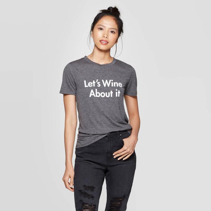 Modern Lux Women's Let's Wine About It Short Sleeve Graphic T-shirt - Charcoal Heather