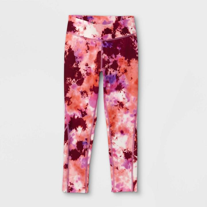 Girls' Printed Capri Leggings - All In Motion Cranberry Zing Xs, Red Zing/cloud