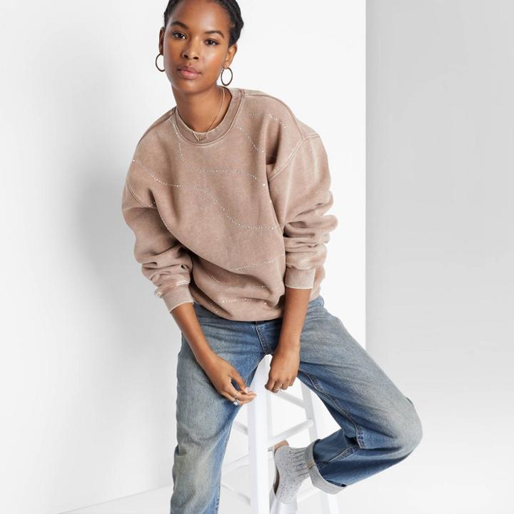 Women's Oversized Dad Sweatshirt - Wild Fable Brown