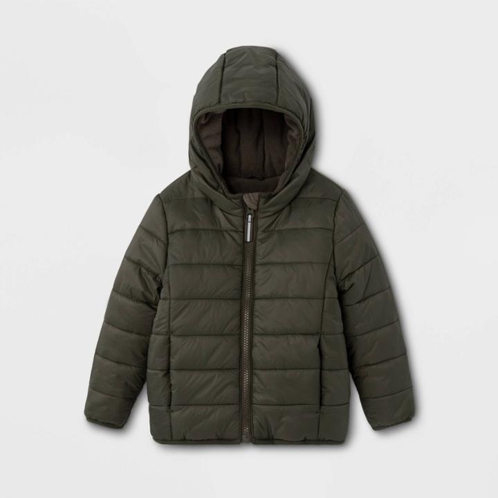 Toddler Long Sleeve Lightweight Puffer Jacket - Cat & Jack Olive 12m, Toddler Unisex, Green