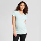 Maternity Side Shirred Striped Short Sleeve V-neck T-shirt - Isabel Maternity By Ingrid & Isabel Aqua Float