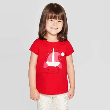 Petitetoddler Girls' Short Sleeve 'unicorn Kitty' Graphic T-shirt - Cat & Jack Red