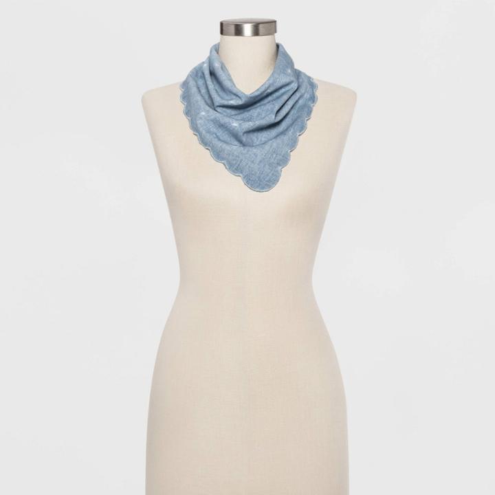 Women's Scallop Embroidery Scarf - Universal Thread Blue