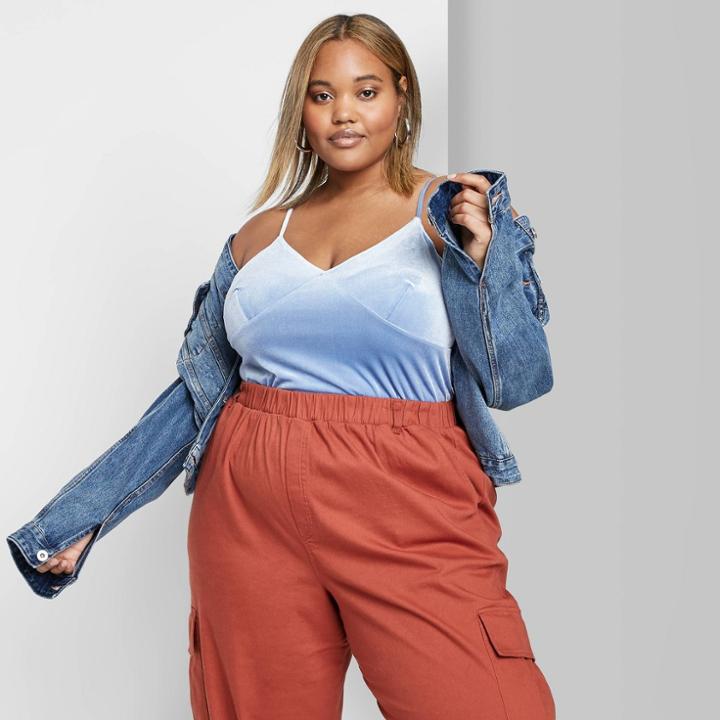 Women's Plus Size Animal Print V-neck Velvet Cami Top -wild Fable Blue 1x, Women's,