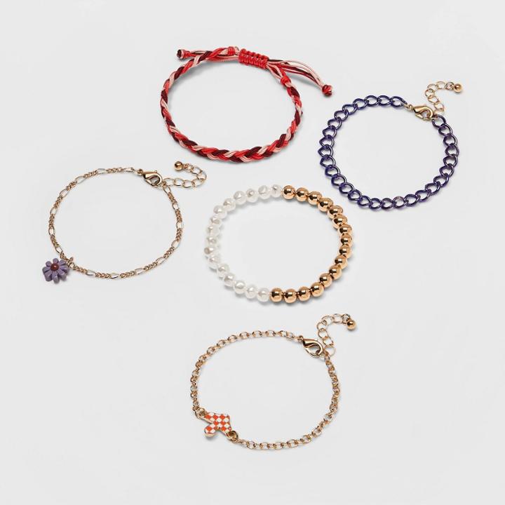 Girls' 5pk Mushroom & Flower Bracelet Set - Art Class , Brown