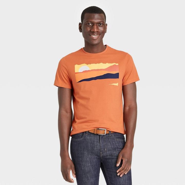 Men's Short Sleeve Graphic Crewneck T-shirt - Goodfellow & Co Orange