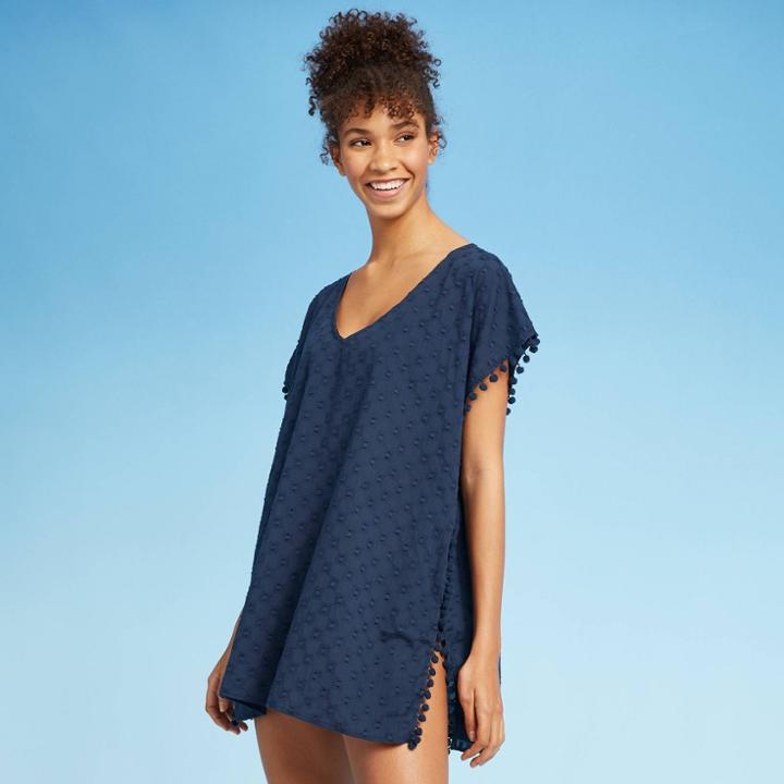 Women's Pom Pom Trim Cover Up - Cover 2 Cover Navy Xs, Women's, Blue