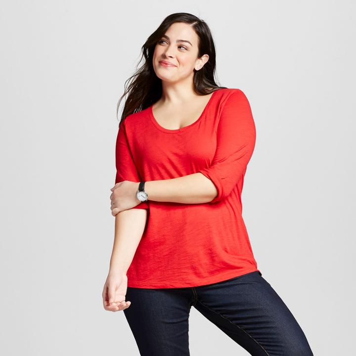 Women's Plus Size 3/4 Sleeve T-shirt - Ava & Viv Really Red