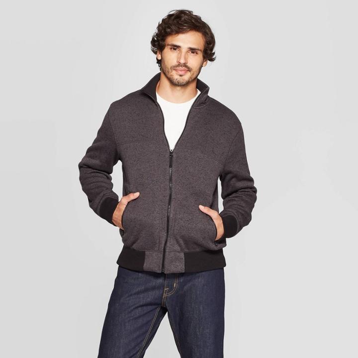 Men's Standard Fit Full Zip Sweater Fleece Jacket - Goodfellow & Co Gray