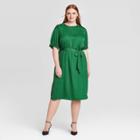 Women's Plus Size Polka Dot Short Sleeve Boat Neck Dress - Who What Wear Green 1x, Women's,