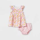 Baby Girls' Floral Ruffle Sleeve Dress With Panty - Cat & Jack Light Purple