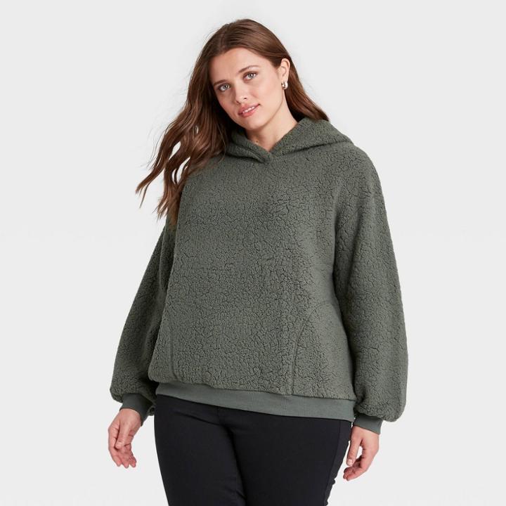 Women's Plus Size Sherpa Hooded Sweatshirt - Universal Thread Green
