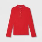 French Toast Girls' Long Sleeve Interlock Uniform Polo Shirt - Red M, Girl's,