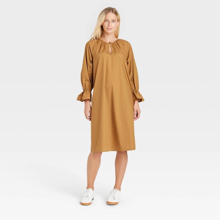 Women's Balloon Long Sleeve Dress - Who What Wear Dark Brown