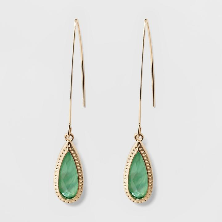 Stone Drop Hanging Earrings - A New Day Green/gold