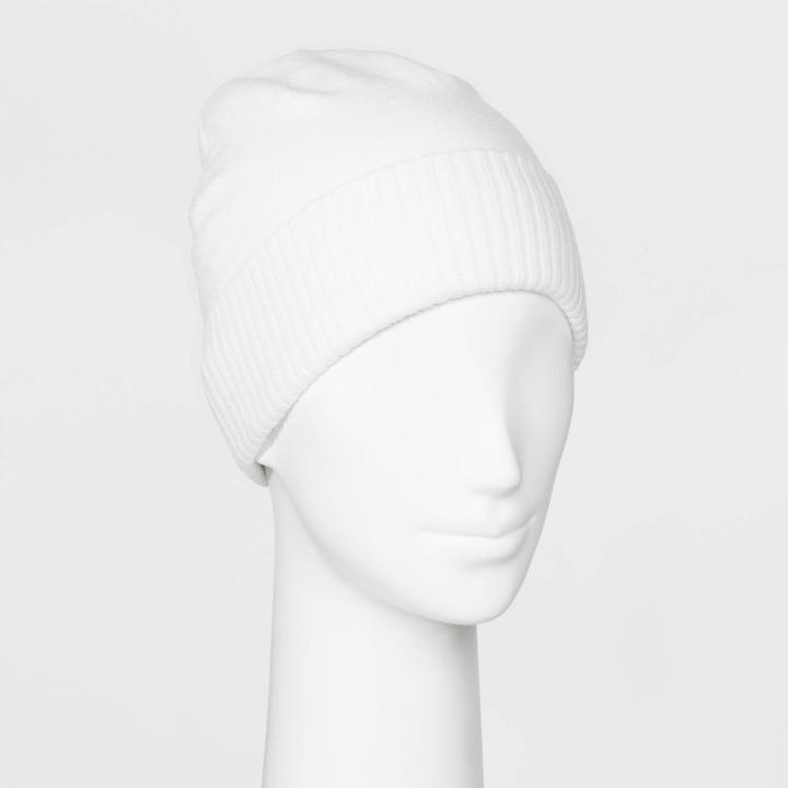 Women's Fine Gauge Knit Beanie - A New Day Cream One Size,