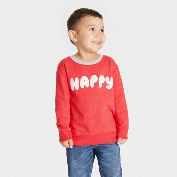 Toddler Boys' Happy French Terry Crewneck Shirt - Cat & Jack Red