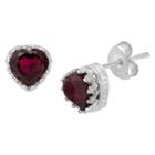1 1/2 Tcw Tiara Sterling Silver Heart-cut Garnet Crown Earrings, Women's, Red