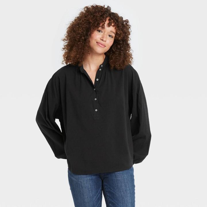 Women's Balloon Long Sleeve Poet Top - Universal Thread Black