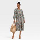 Women's Balloon Long Sleeve Button-front Dress - Universal Thread Floral L, Multicolor Floral