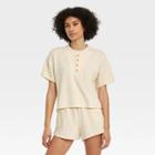 Women's Short Sleeve French Terry Henley Shirt - Universal Thread Cream