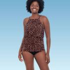 Women's Slimming Control Keyhole Tiered High Neck Tankini Top - Dreamsuit By Miracle Brands Brown