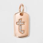 Sterling Silver Initial T Cubic Zirconia Pendant - A New Day Rose Gold, Rose Gold - T