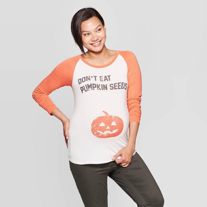 Maternity Long Sleeve Raglan Don't Eat Pumpkin Seeds T-shirt - Isabel Maternity By Ingrid & Isabel Light Beige M, Women's,