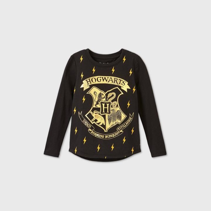 Warner Bros. Girls' Hogwarts Long Sleeve Graphic T-shirt - Black