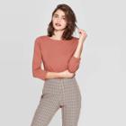 Women's Regular Fit Long Sleeve Boat Neck T-shirt - A New Day Brown