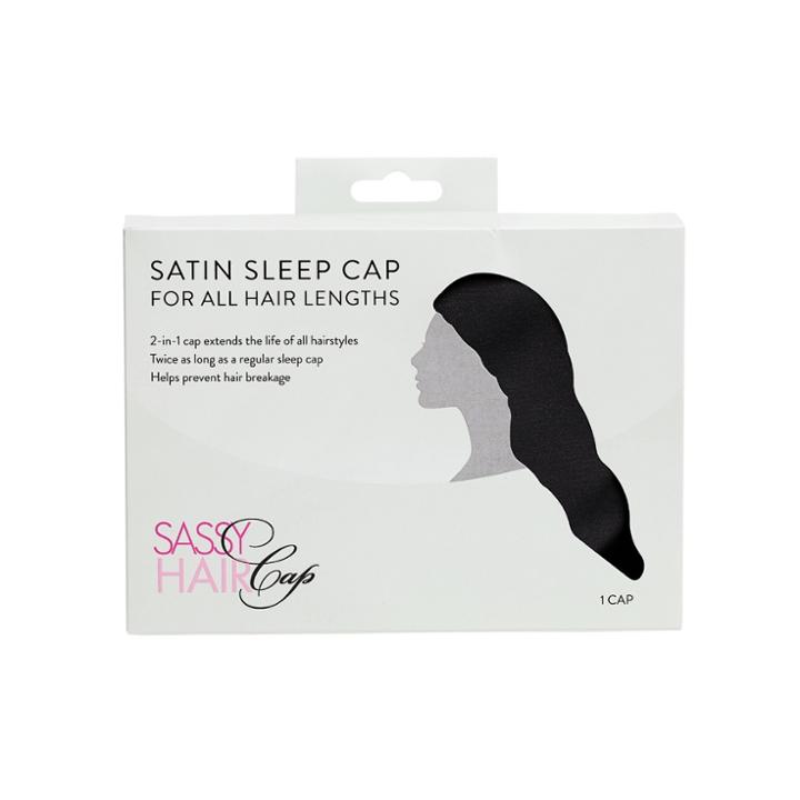 Sassy Hair Cap Long Satin Cap With Snap Clasp - Black