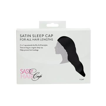 Sassy Hair Cap Long Satin Cap With Snap Clasp - Black